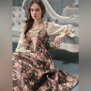 Floral Brown Corset-Style Lacemade Dress